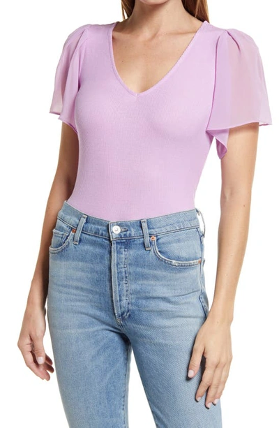 1.state Flutter Sleeve Rib Knit T-shirt In Violet Tulle