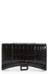 Balenciaga Hourglass Croc Embossed Leather Wallet On A Chain In 1000 Black