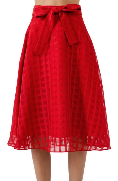 English Factory Plaid Fit & Flare Midi Skirt In Red