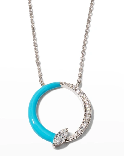 Frederic Sage White Gold Halo Bolt Marquis Half-turquoise Half-diamond Necklace