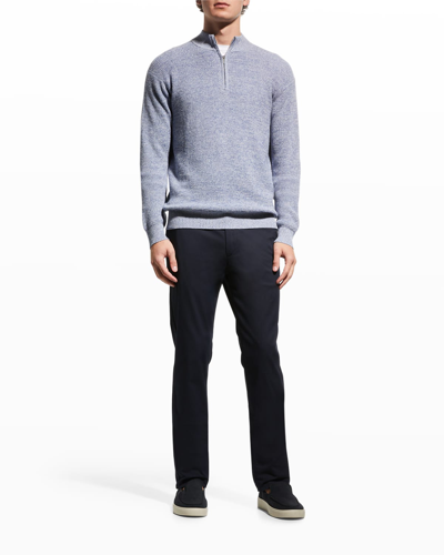 Peter Millar Waffle-knit Pima Cotton And Merino Wool-blend Half-zip Sweater In Atlantic Blue