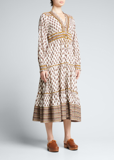 Veronica Beard Alessandra Tiered Floral-print Cotton Midi Dress In Cream Multi