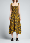 Proenza Schouler White Label Sunflower Poplin Smocked Dress In Goldenrod/ Black