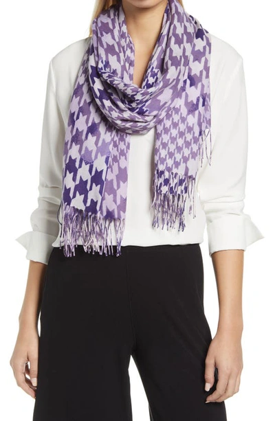Nordstrom Tissue Print Wool & Cashmere Wrap Scarf In Purple Violet Houndstooth
