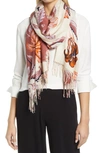 Nordstrom Tissue Print Wool & Cashmere Wrap Scarf In Red Jelly Juliets Garden
