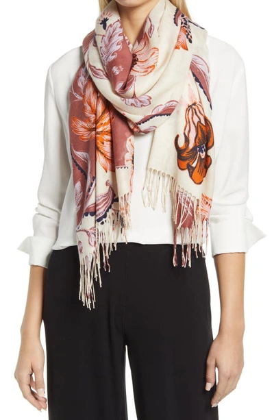 Nordstrom Tissue Print Wool & Cashmere Wrap Scarf In Red Jelly Juliets Garden