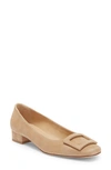 Ann Mashburn Buckle Flat In Camel Suede