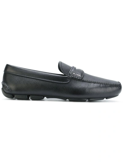 Prada Saffiano Driving Shoes In Black