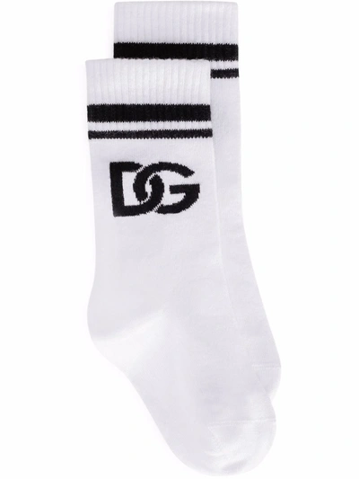 Dolce & Gabbana Intarsia-knit Logo Socks In White