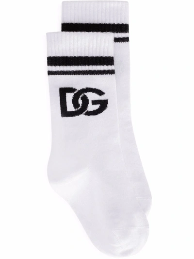 Dolce & Gabbana Kids' Intarsia-knit Logo Socks In White