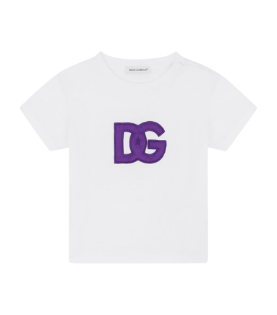 Dolce & Gabbana Babies' Kids' Logo Patch Cotton Graphic Tee In White