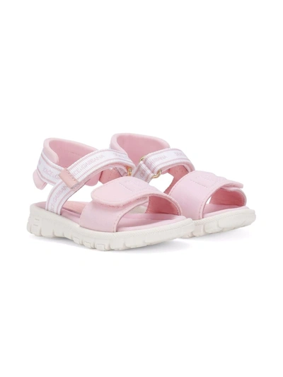 Dolce & Gabbana Kids' Embroidered-logo Touch-strap Sandals In Pink