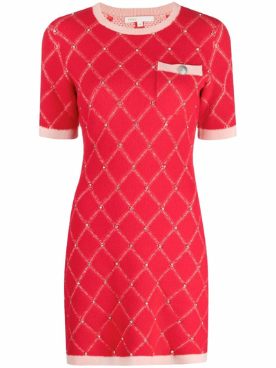 Maje Diamond Pattern Rhinestone Knit Dress In Red | ModeSens