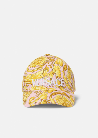 Versace Barocco Logo Embroidered Baseball Cap In Candy Gold