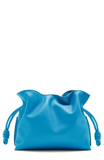 Loewe Mini Flamenco Leather Clutch In Lagoon Blue