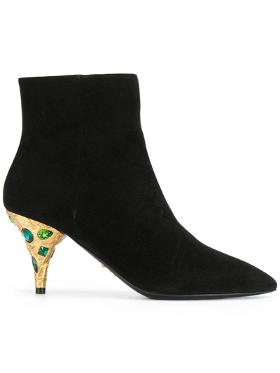 Prada Embellished Heel Boots - Black