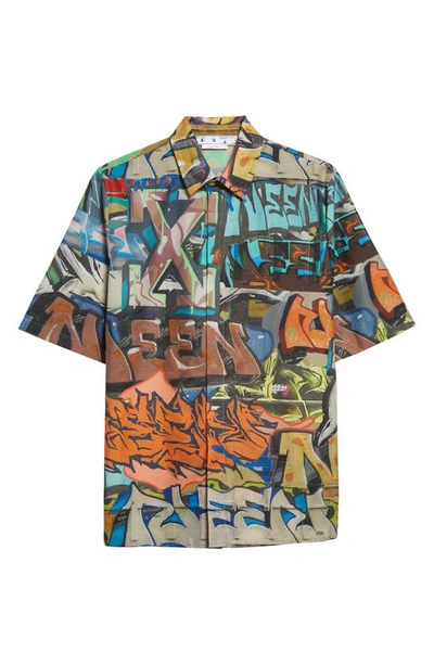 Off-white X Neen Graffiti Print Short Sleeve Button-up Shirt In Multi