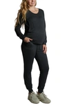 Everly Grey Maternity Whitney 2-piece /nursing Top & Pant Set In French Terry Charcoal