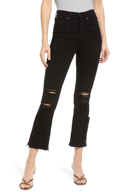 7 For All Mankind Hw Slim Flare Leg Jeans In Black W/ Destroy