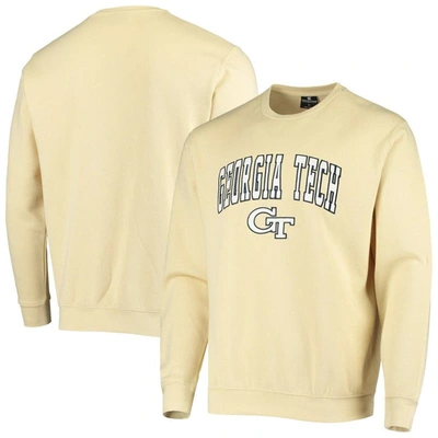 Colosseum Men's Gold-tone Georgia Tech Yellow Jackets Arch Logo Tackle Twill Pullover Sweatshirt In Vegas Gold