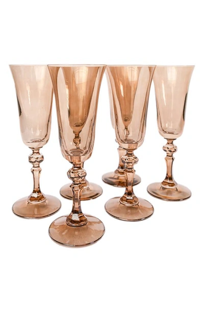 Estelle Colored Glass Set Of 6 Regal Flutes In Amber Smoke