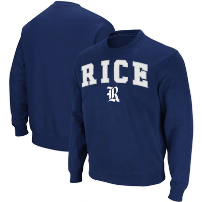 Colosseum Men's  Navy Rice Owls Arch & Logo Tackle Twill Pullover Sweatshirt