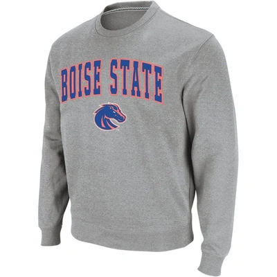 Colosseum Men's  Heather Gray Boise State Broncos Arch And Logo Crew Neck Sweatshirt