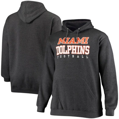 Fanatics Men's Big And Tall Heathered Charcoal Miami Dolphins Practice Pullover Hoodie