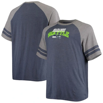 Fanatics Men's Big And Tall College Navy, Heathered Gray Seattle Seahawks Two-stripe Tri-blend Raglan T-shirt In Navy,heathered Gray
