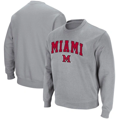 Colosseum Men's Miami University Redhawks Arch Logo Crew Neck Sweatshirt In Heathered Gray