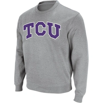 Colosseum Men's  Heather Gray Tcu Horned Frogs Arch Logo Crew Neck Sweatshirt