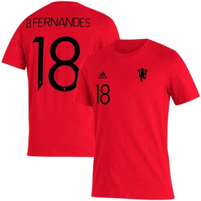 Adidas Originals Men's Adidas Bruno Fernandes Red Manchester United Name And Number Amplifier T-shirt