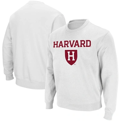 Colosseum Men's  White Harvard Crimson Team Arch Logo Tackle Twill Pullover Sweatshirt