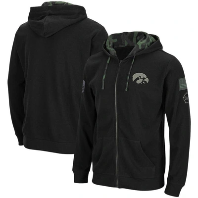 Colosseum Black Iowa Hawkeyes Oht Military Appreciation Waffle Full-zip Hoodie