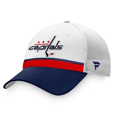 Fanatics Men's White/navy Washington Capitals 2021 Nhl Draft Authentic Pro On Stage Trucker Snapback Hat