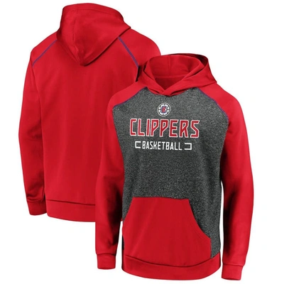 Fanatics Men's Heathered Charcoal, Red La Clippers Game Day Ready Raglan Pullover Hoodie In Heathered Charcoal,red