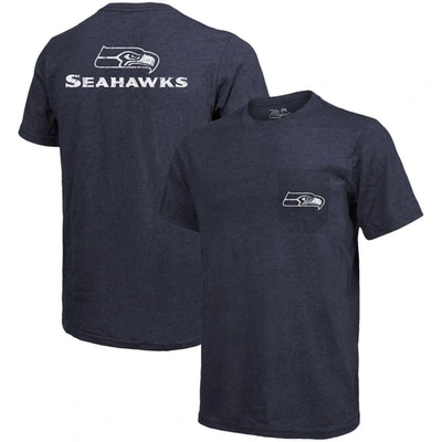 Majestic Seattle Seahawks  Threads Tri-blend Pocket T-shirt In Navy