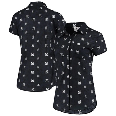 Foco Navy New York Yankees Floral Button Up Shirt
