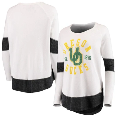 Retro Brand Original  White Oregon Ducks Contrast Boyfriend Raglan Thermal Long Sleeve T-shirt
