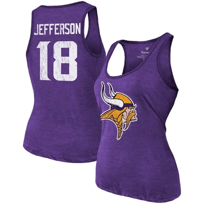 Majestic Threads Justin Jefferson Heathered Purple Minnesota Vikings Name & Number Tri-blend Tank To