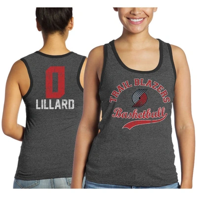 Majestic Threads Damian Lillard Black Portland Trail Blazers Name And Number Tri-blend Tank Top