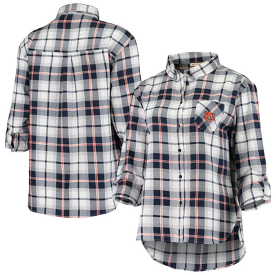 Ug Apparel Navy Auburn Tigers Team Missy Boyfriend Plaid Flannel Button-up Long Sleeve Shirt