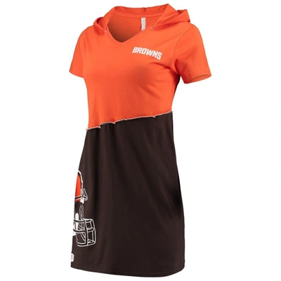 Refried Apparel Women's Orange, Brown Cleveland Browns Hooded Mini Dress In Orange,brown