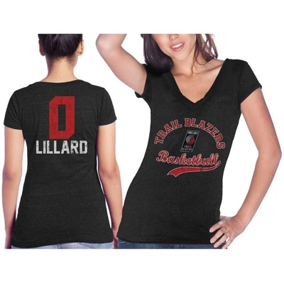 Majestic Women's  Threads Damian Lillard Black Portland Trail Blazers Name & Number Tri-blend V-neck