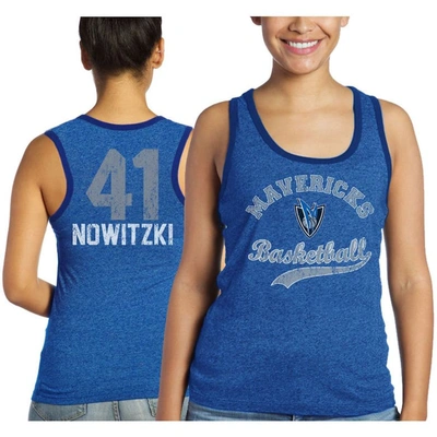 Majestic Women's  Threads Dirk Nowitzki Royal Dallas Mavericks Name And Number Tri-blend Tank Top