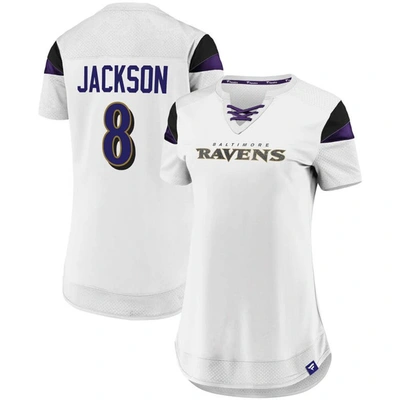Fanatics Women's  Lamar Jackson White Baltimore Ravens Athena Name And Number Fashion Top