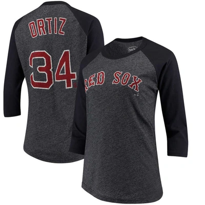 Majestic Women's David Ortiz Navy Boston Red Sox Three-fourth-sleeve Raglan Name And Number T-shirt