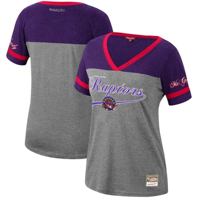 Mitchell & Ness Tracy Mcgrady Heathered Charcoal Toronto Raptors Team Captain V-neck T-shirt In Heather Charcoal