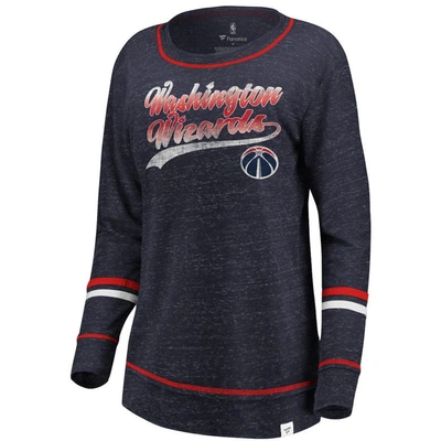 Fanatics Women's  Navy And Red Washington Wizards Dreams Sleeve Stripe Speckle Long Sleeve T-shirt In Navy,red