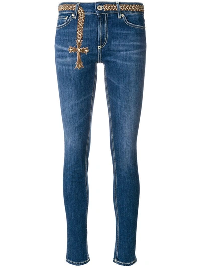 Dondup Embroidered Cross Skinny Jeans In Blue